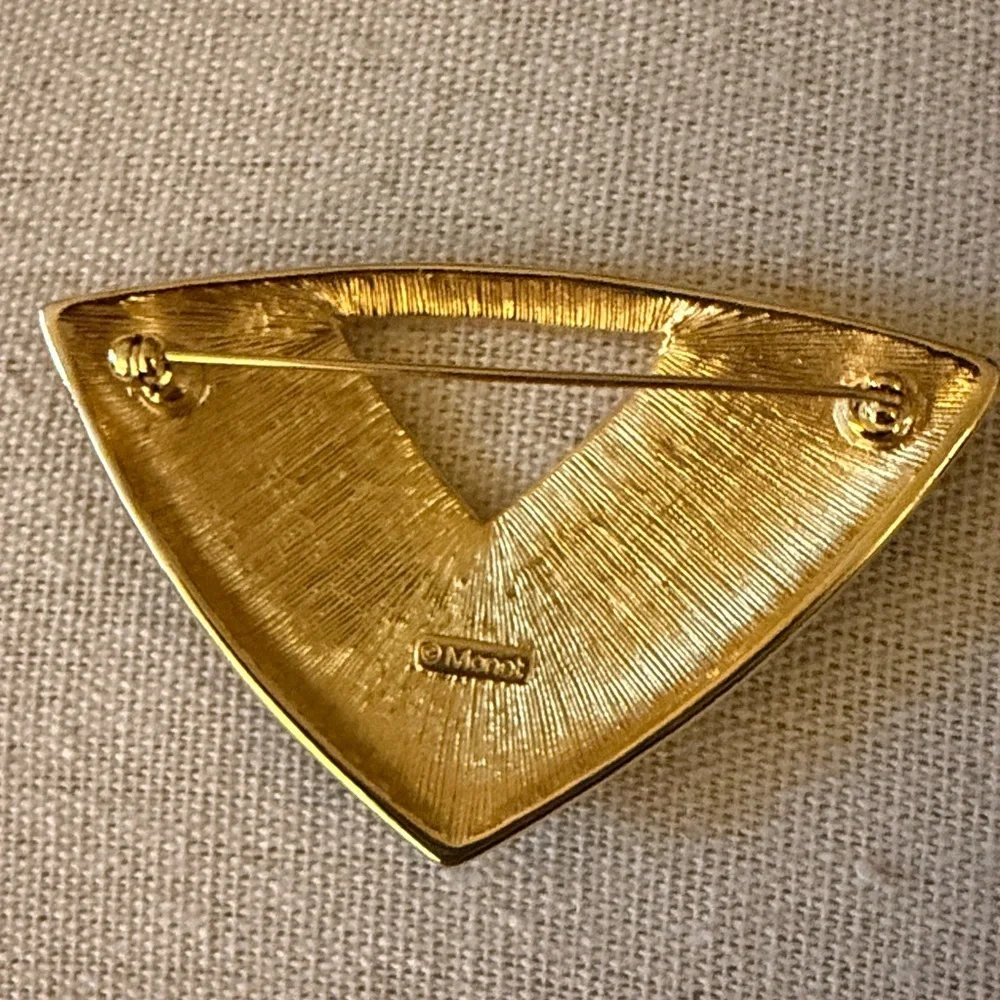 Monet Vintage Black Enamel & Gold Tone Modernist Brooch. Circa 1990’s. Signed.